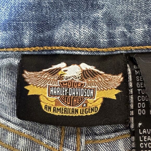 Vtg Y2K Harley Davidson Womens Side Snap Legs Boot Cut Biker Jeans - Picture 3 of 14